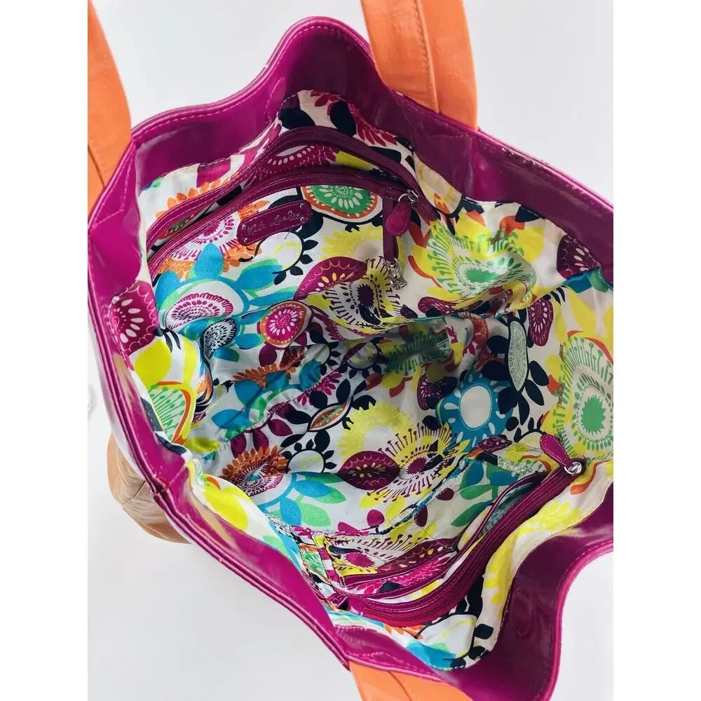 Kate Landry Large Shoulder Bag Purse Orange Pink Floral Lining Beautiful Hobo Br